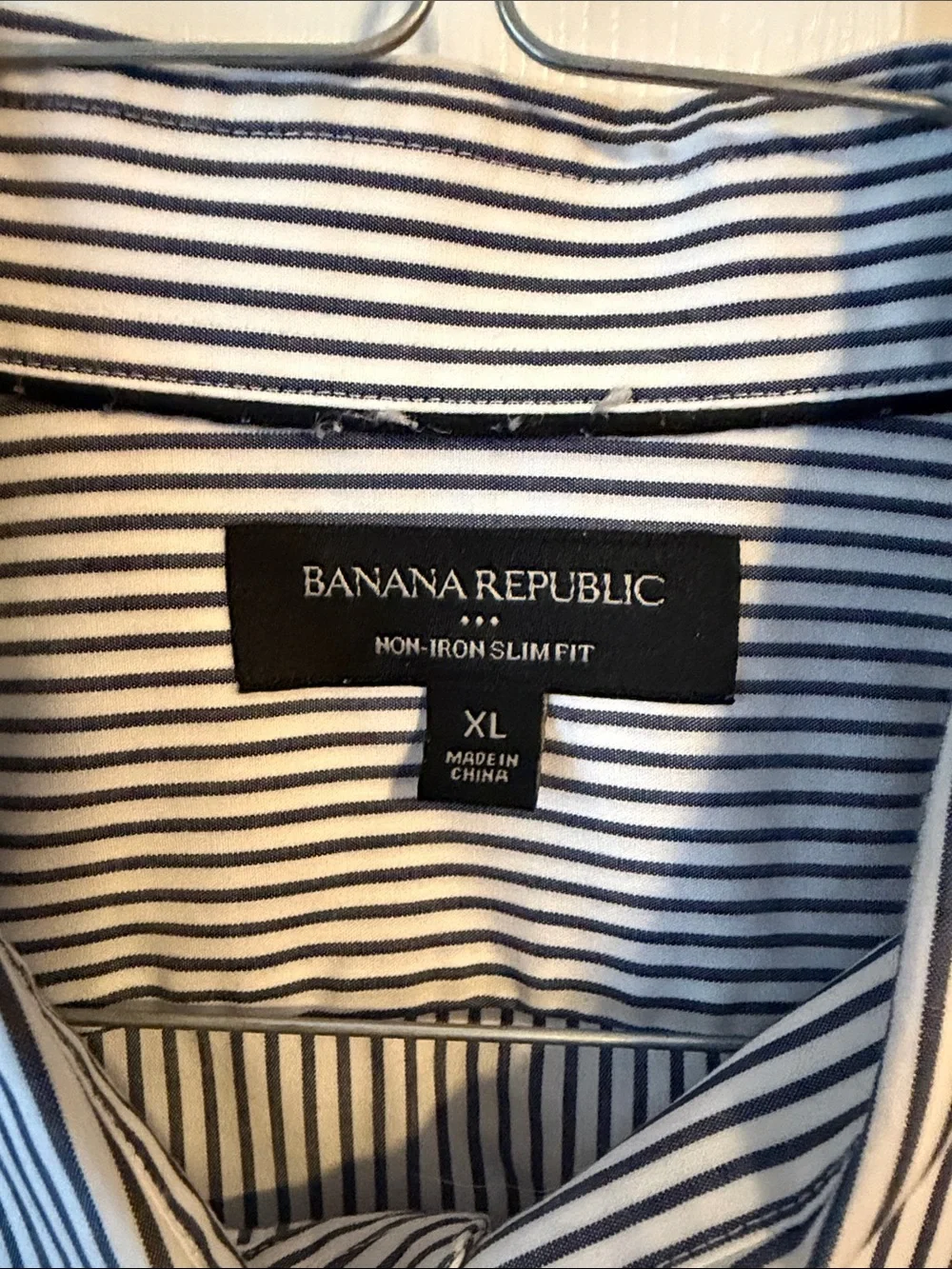 Banana Republic Men's Blue and White Pinstripe Dress Shirt